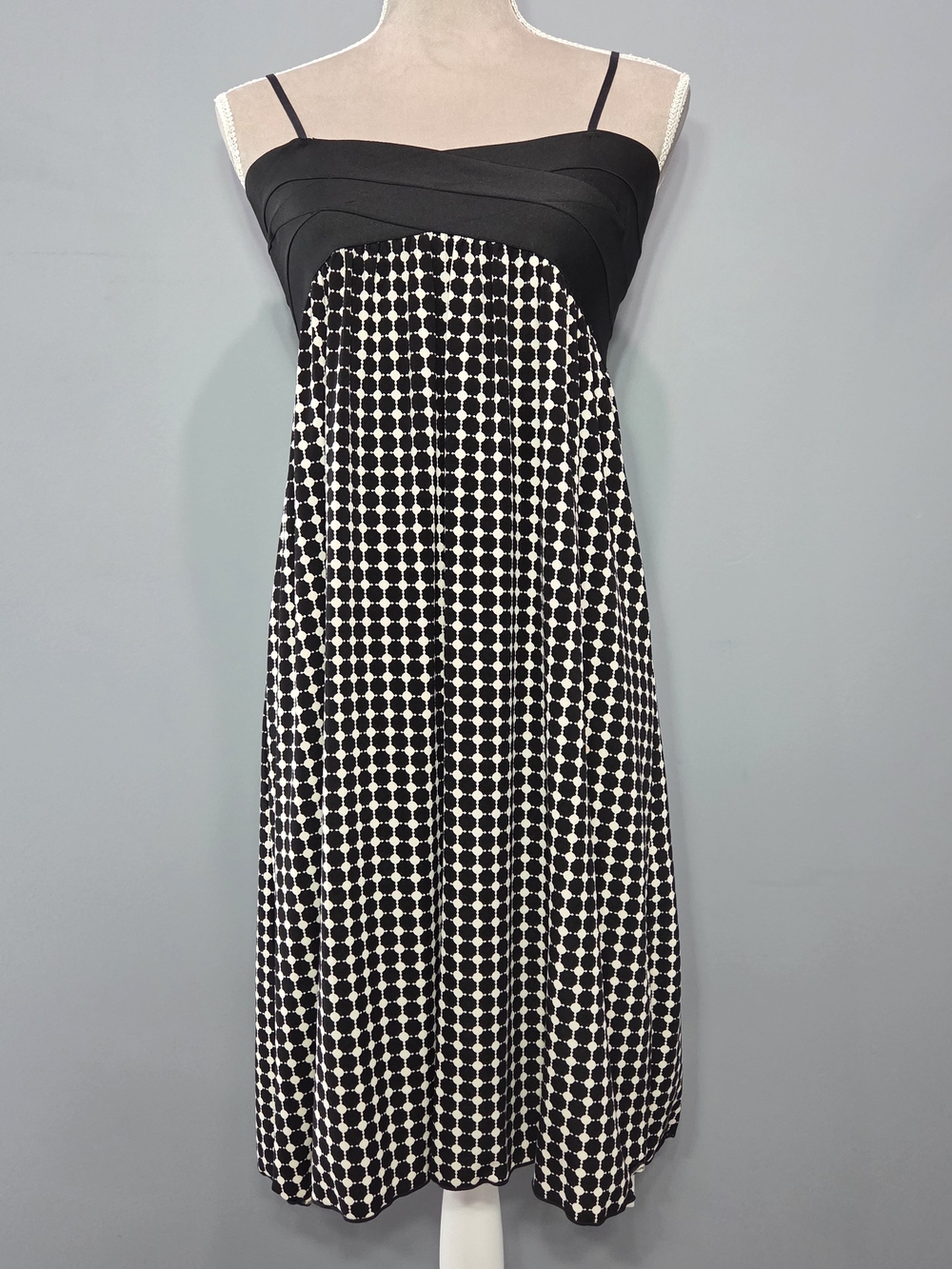 Max Studio Black and Cream Geometric Polka Dot Midi Slip Dress